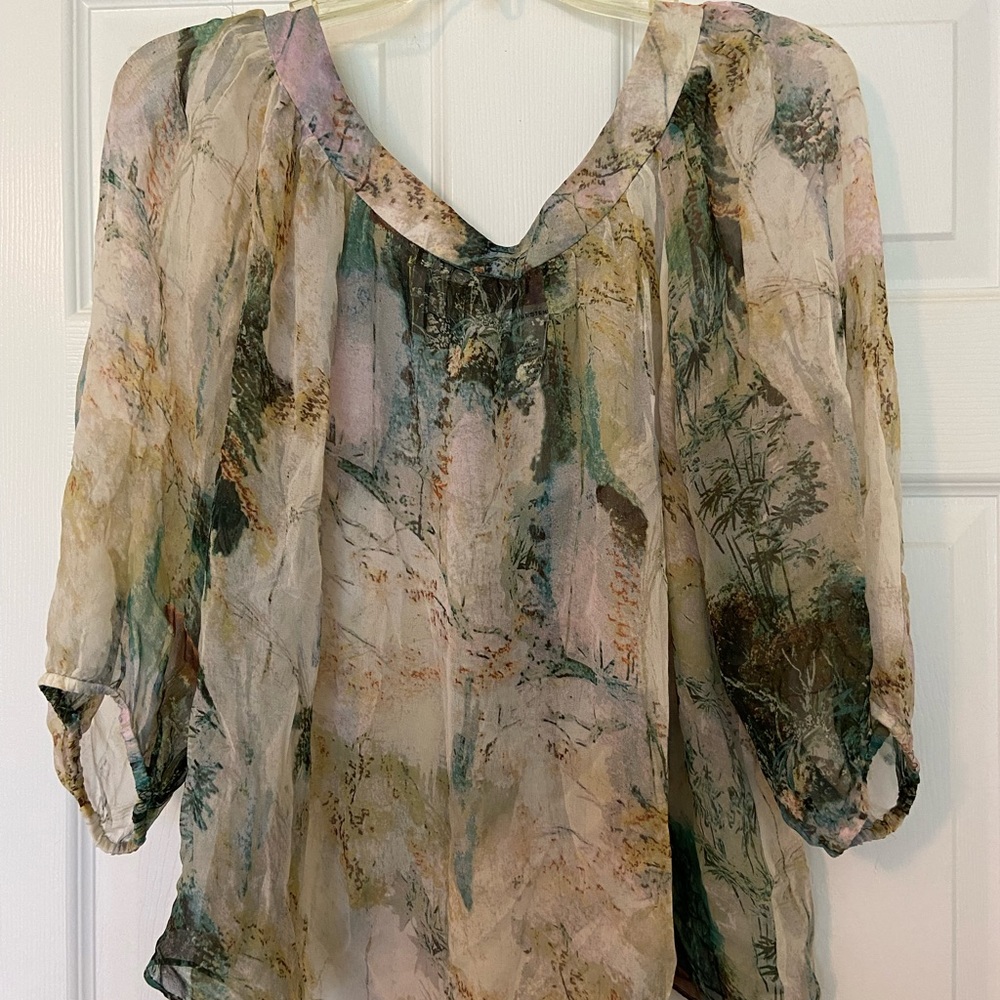 Dvf Silk Shell Blouse Scoop Neck 3/4 Sleeve Patte… - image 2